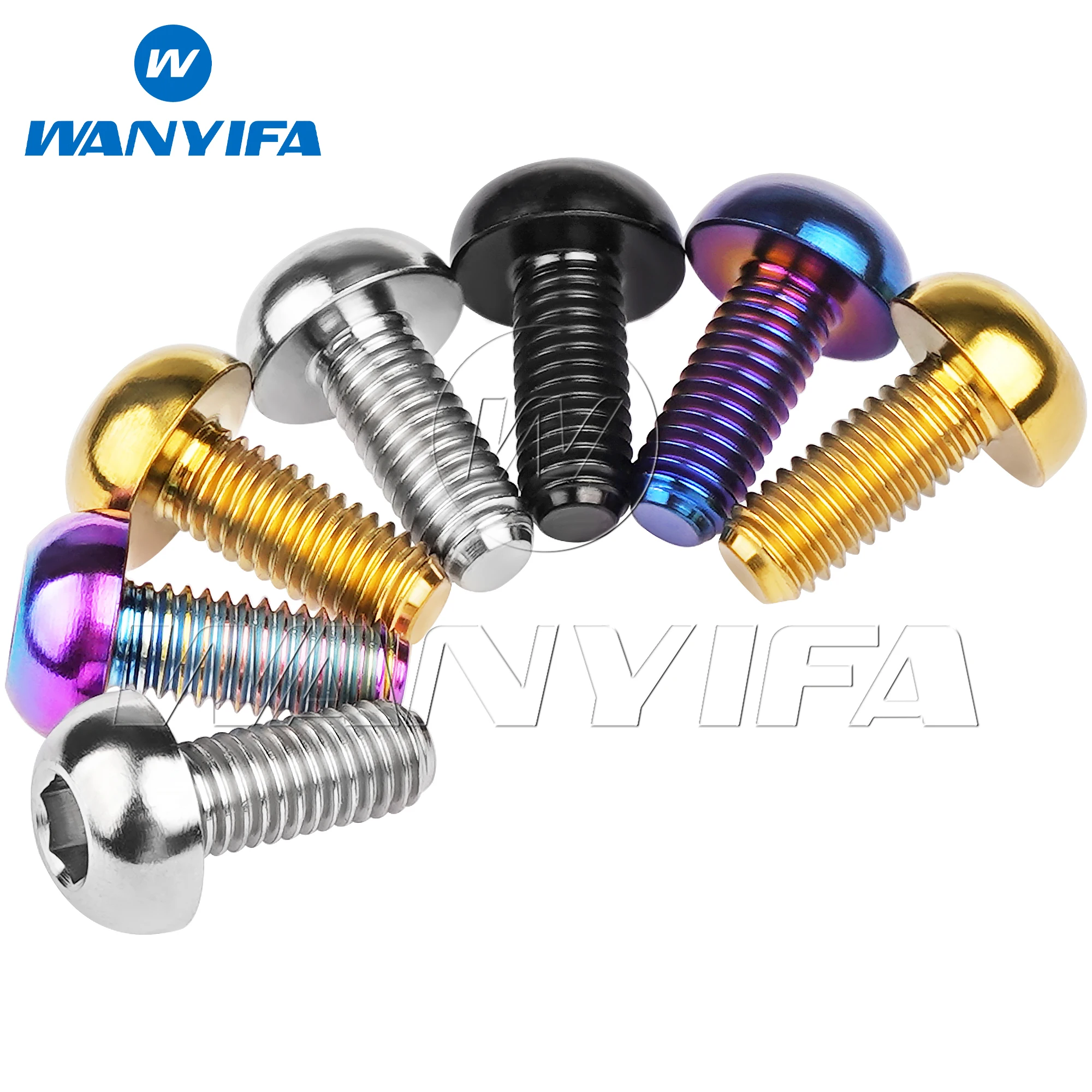 Wanyifa 6pcs Titanium Bolt M5x12mm Flat Button Hex Head Screws for Bicycle Disc Brake Rotor Water Bottle Cage Ti Fasteners