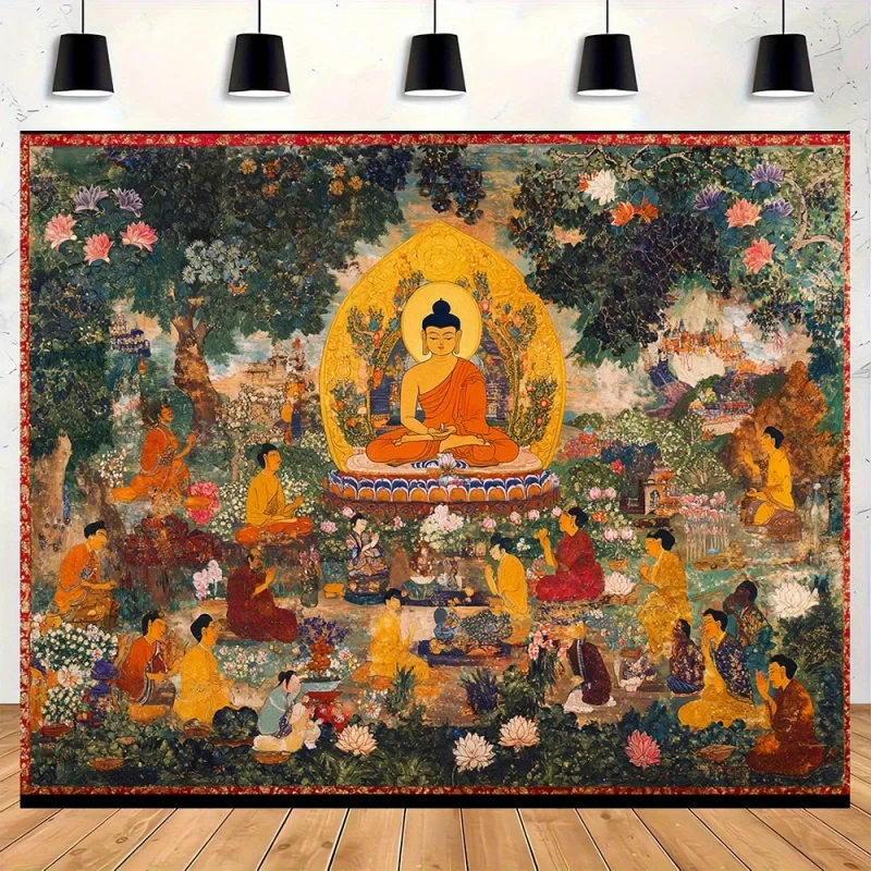 VIKAMA Buddha Thangka Tapestry, Vintage Spiritual Print Wall Hanging for Bedroom, Living Room, Dorm & Zen Home Decor