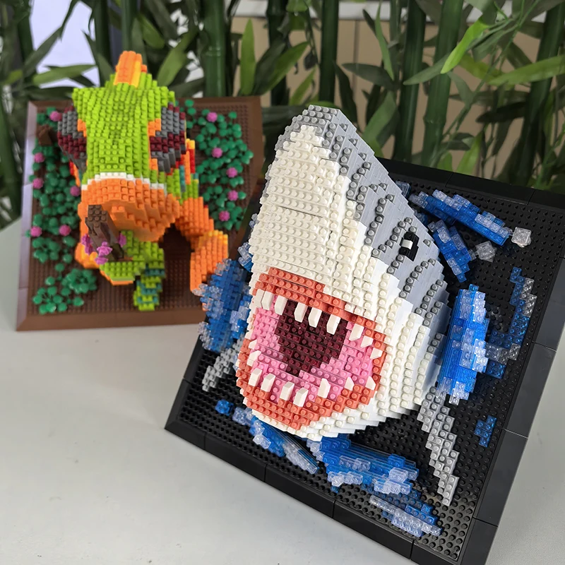 

3D Building Blocks Shark Monster Head Mural Wall Block DIY Animal Pendant Wall Decor Wall Hanging Sculpture Home Decor Toys Gift