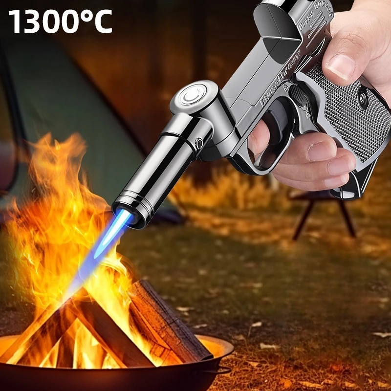 Windproof Foldable Rotary Lighter Outdoor Metal Jet High Power Blue Flame Butane Gas Kitchen Portable Lighter - Image 2