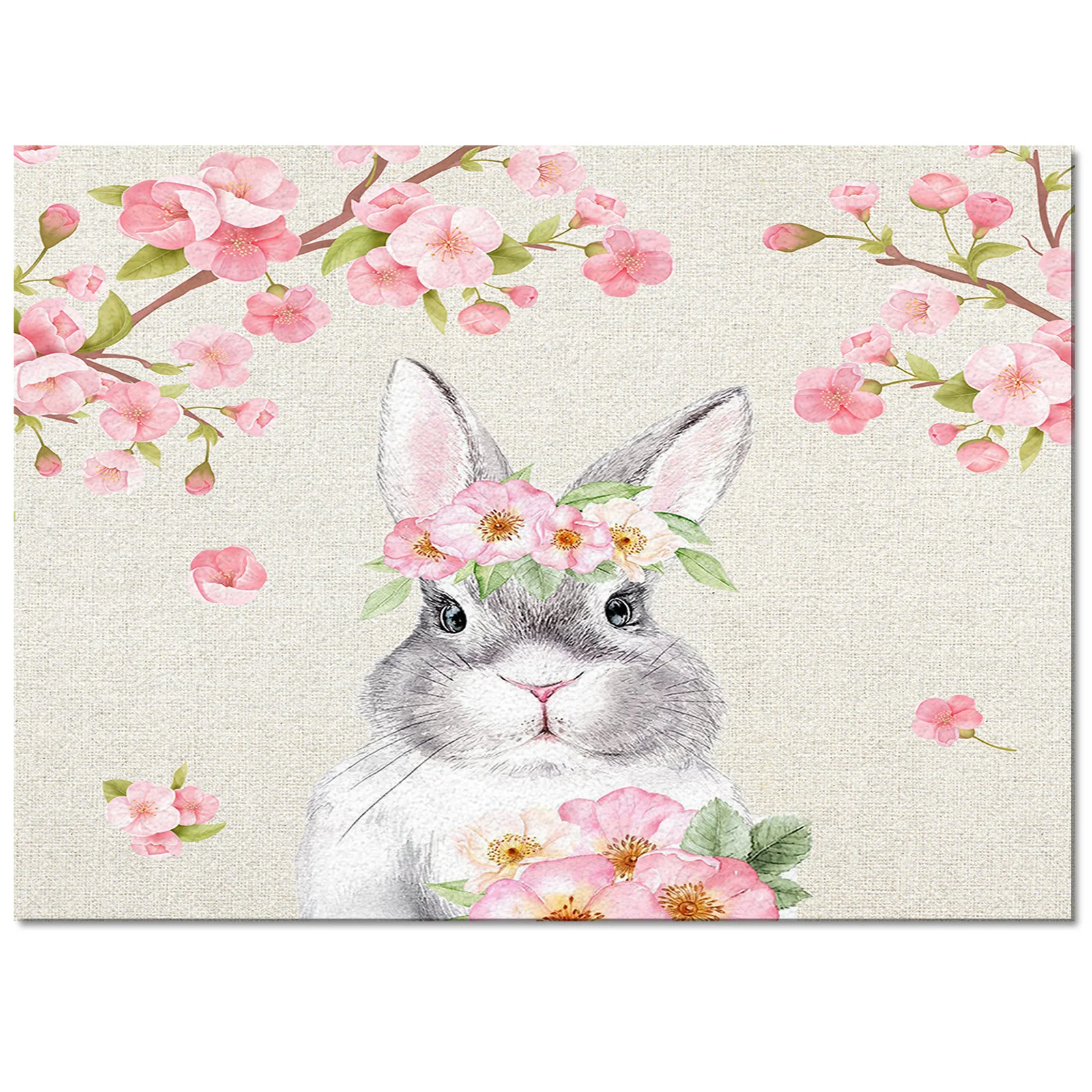 Easter Watercolor Rabbit Cherry Blossom Carpet Area Rug Children's Room Living Room Bedroom Home Play Decoration Large Floor Mat