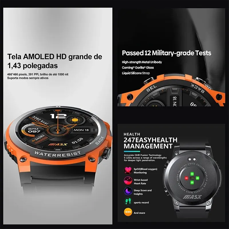 [2024 World Premiere]MASX Aurora One Smart Watch 1.43'' AMOLED Display Hi-Fi Phone Calls Military-grade Toughness for Men