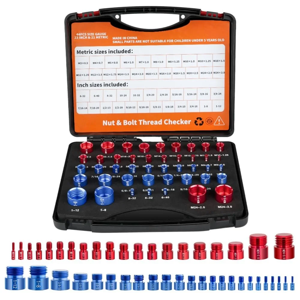 26/44/50Pcs Metric Imperial Bolt Nut Gauge Tool Wear Resistant Precise Nut Bolt Thread Checker Suitable for Car Bike Repair Tool