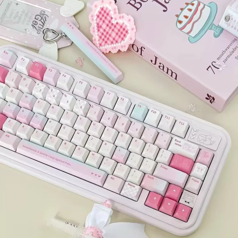 Blue Pink Theme Keycaps Set Customized Sublimation Cherry Profile Keyboard Caps Original Lovely Keycap for Keyboard Accessories