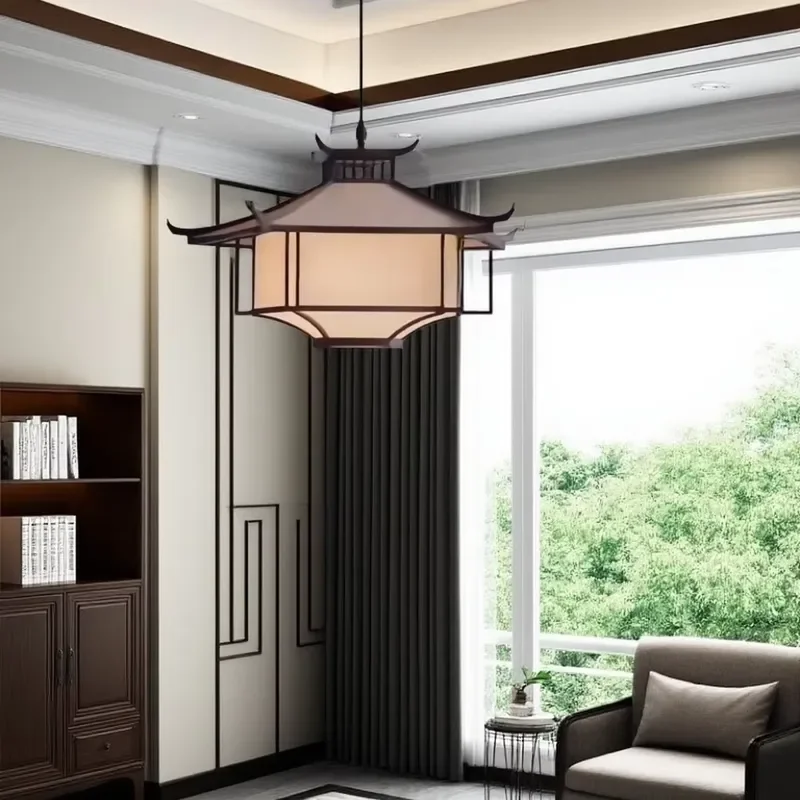 Modern Zen Chandelier with Fishing Line Design LED Pendant Light for Entrance Hallway Song Dynasty Aesthetic Decor Fixture
