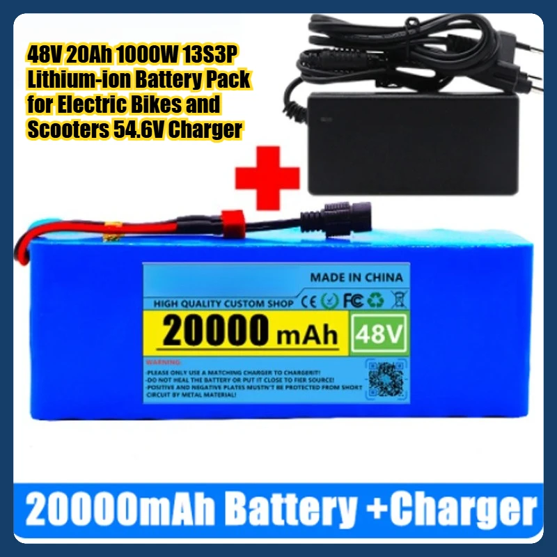 

48V 20Ah 1000W 13S3P Lithium-ion Battery Pack for Electric Bikes and Scooters 54.6V Charger