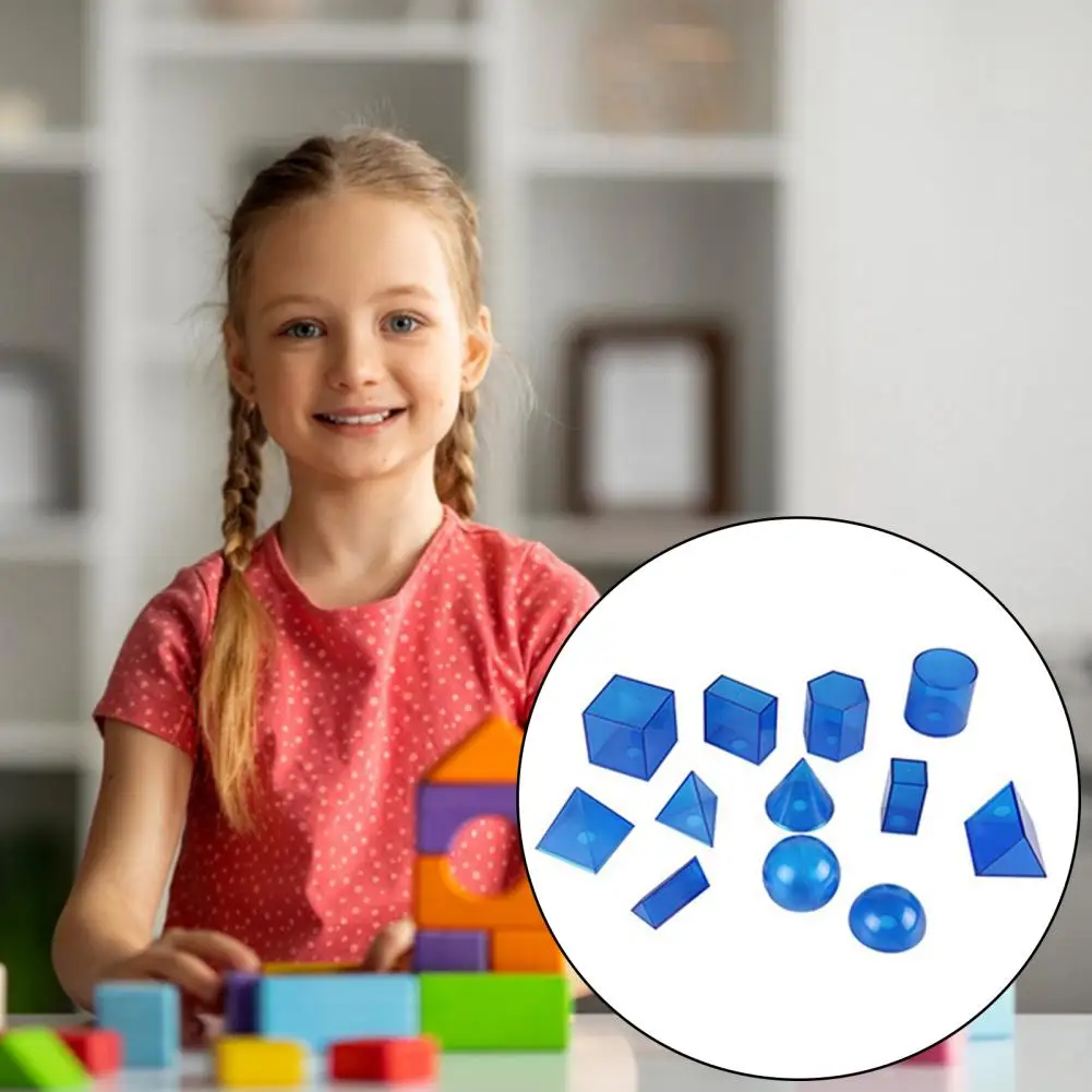 Educational Geometry Toy Educational 3d Geometric Solid Toy Set for Kids Teachers Blue Cylinder Cube Cone Rectangular Triangular