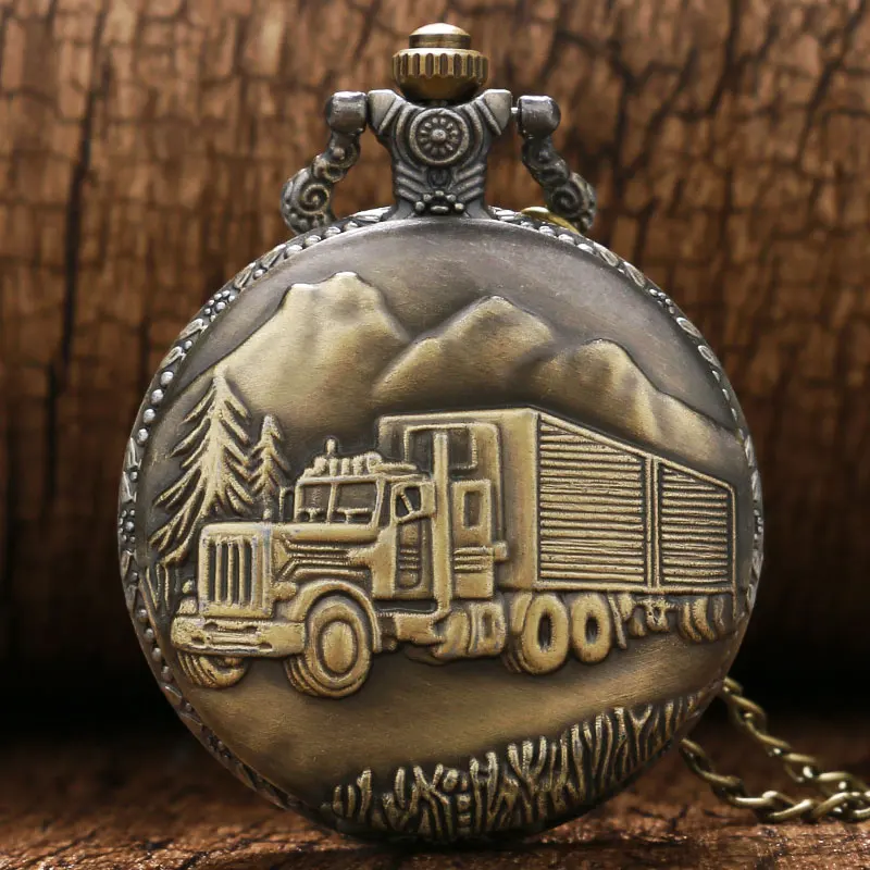 

Vintage Truck Classic Design Quartz Pocket Watch Men Fans Souvenir Gifts with 80cm Necklace Chain Best Gift Clock Male Relogio