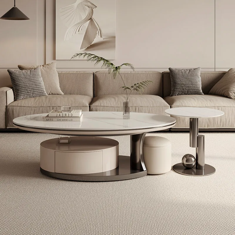 

Coffee table light luxury rock slab coffee table, modern minimalist small apartment living room oval