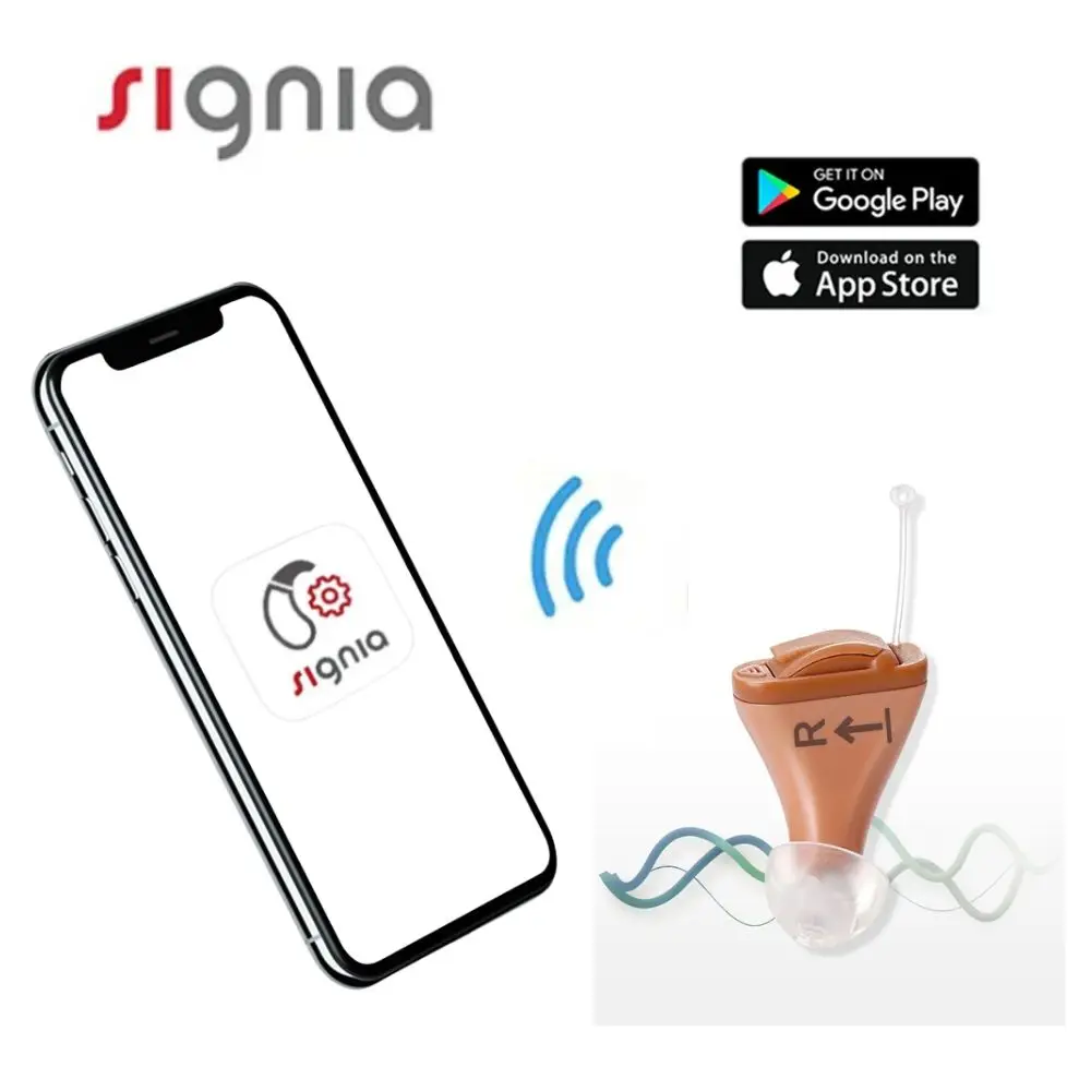 Signia 8 Channels Digital Invisible CIC Hearing Aid RUN Click ITC Signia Smartphone APP Fit Dry Case