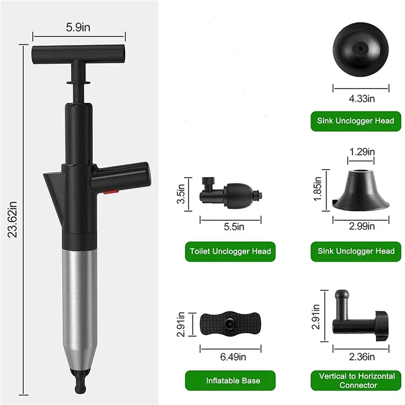 Professional High Pressure Pipe Plunger Toilet Plungers Pump Air Blaster Hose Unblocker Opener Drain Sinks Cleaning Gun Bathtub