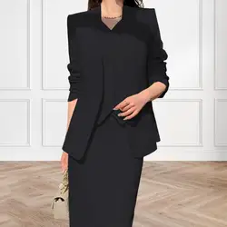 Women's Suit Coat Dress Suit Formal Business Style Long Sleeve Coat High Waist Slim A-line Mini Skirt Suit