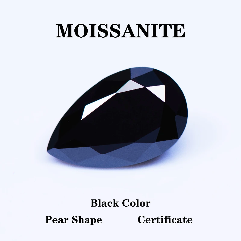 Moissanite Stone Pear Cut Black Color 13x18mm Size DIY Charms Ring Necklace Earrings Main Materials with Certificate Wholesale