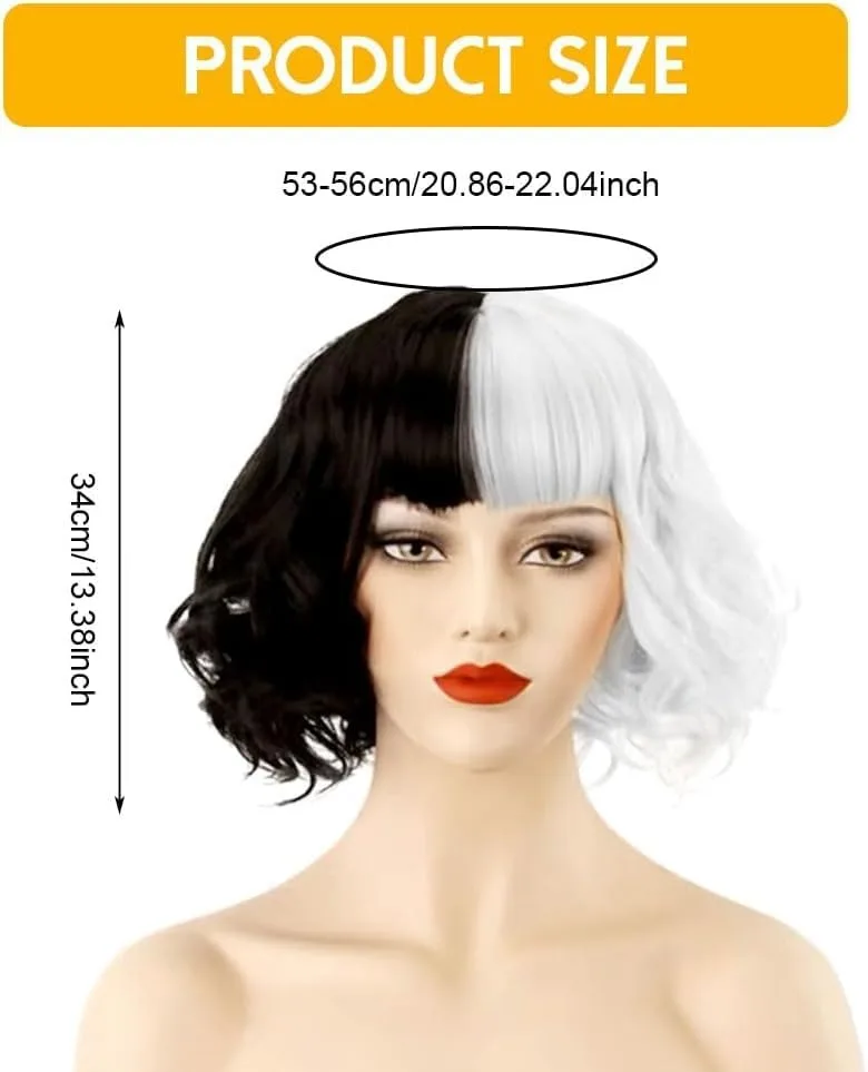 Black and white synthetic wig for Halloween cosplay wig for role-playing, daily party, high-temperature hair accessory set