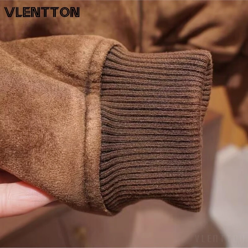 Women's Suede Zip-Up Jacket Coat with Pockets - Spring/Fall