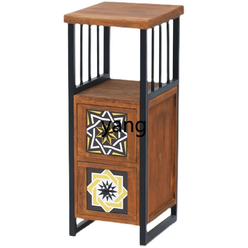 

XYY wrought iron solid wood chest cabinet bedroom retro side cabinet simple small painted storage cabinet