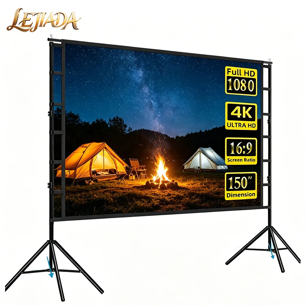 LEJIADA 120inch Anti-Light 4K HD Double Triangular Metal Bracket Portable Thicken Projection Screen Home Outdoor Movie Watching