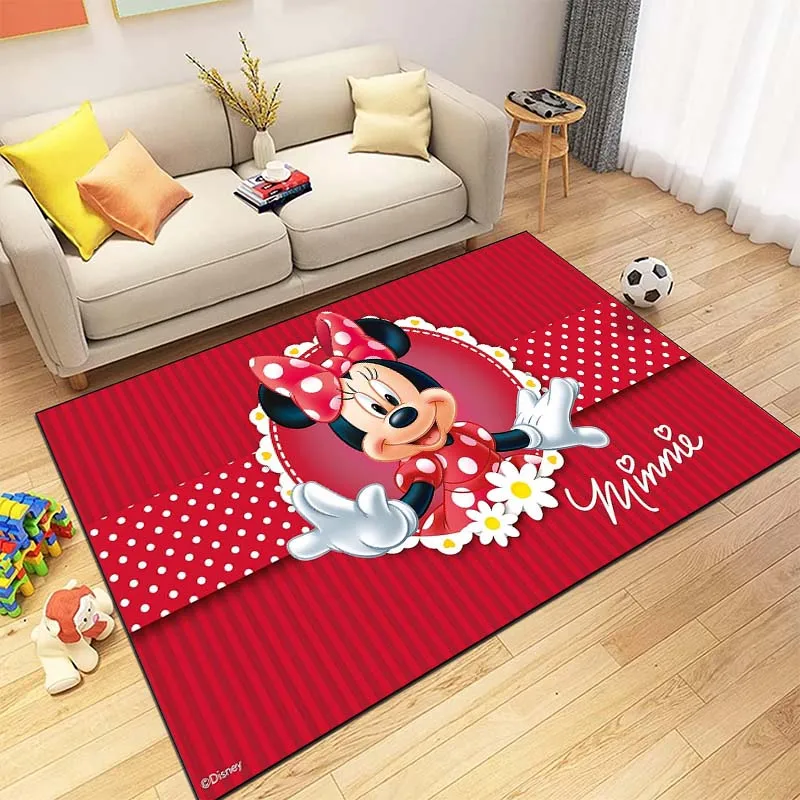 Disney Minnie Mickey Cartoon Pattern Living Room Bedroom Carpet Bedside Floor Mat 15 Size Kid\'s Room Cloakroom Play Mat Area Rug