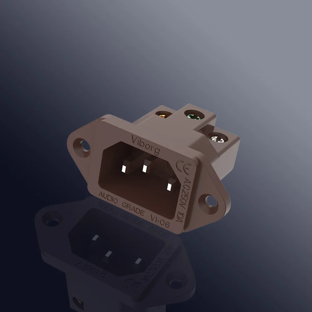 Viborg Brown Audio Grade VI06CR Pure Copper Rhodium Plated IEC Inlet Plug AC 250V 15A Power Socket