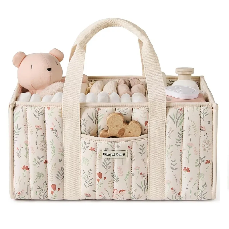

Floral Diaper Caddy Organizer Diaper Bag Stylish Nursery Storage Basket Gift for Baby Shower Newborn Essentials Floral Beige
