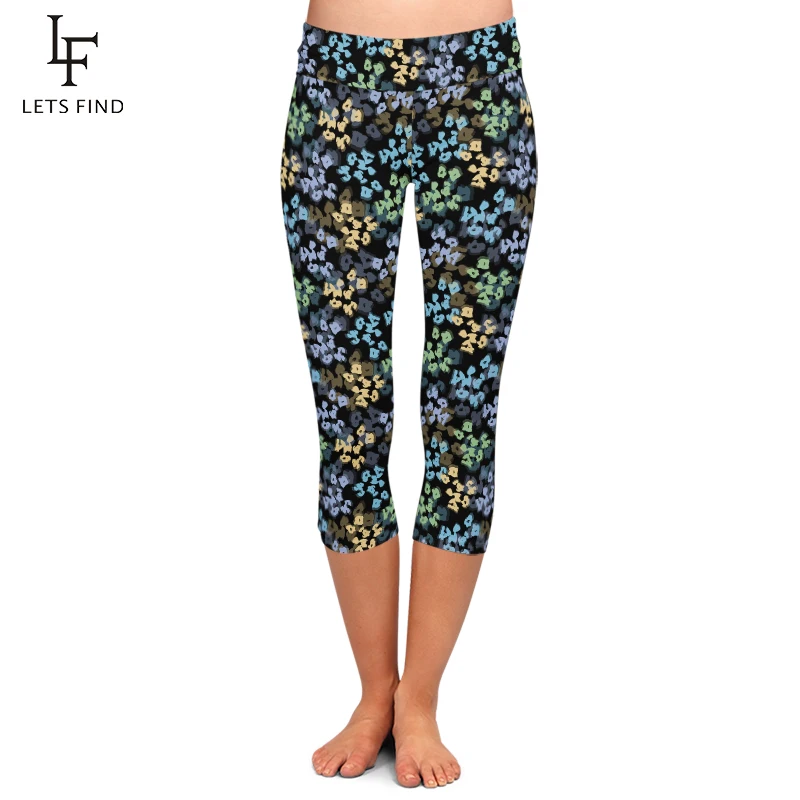 LETSFIND-Leggings Capri cintura alta com estampa floral camuflada para mulheres, sexy calça stretch, meia panturrilha 3/4, 3D, nova moda verão