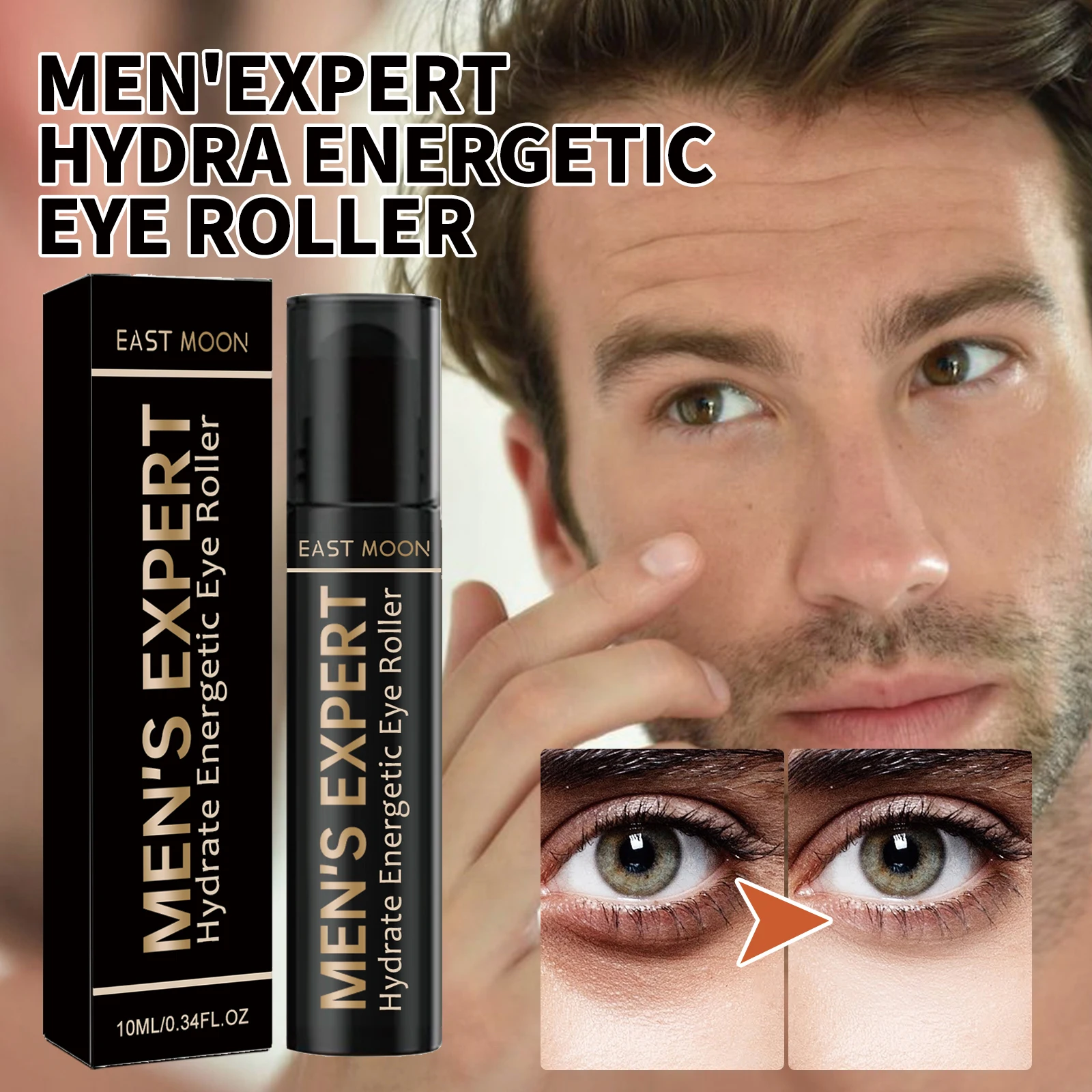 Men Hydrating Eye Roller Cream Gentle Care Mens Eye Skin Nourishing Moisturizing Eye Cream Anti Aging Puffiness Dark Circle Reducer Under Eye Cooling Massage Serum Fine Line Smoothing Skincare Home Tool Kit Set Plus Pro Safe Fast Easy Daily Life Best