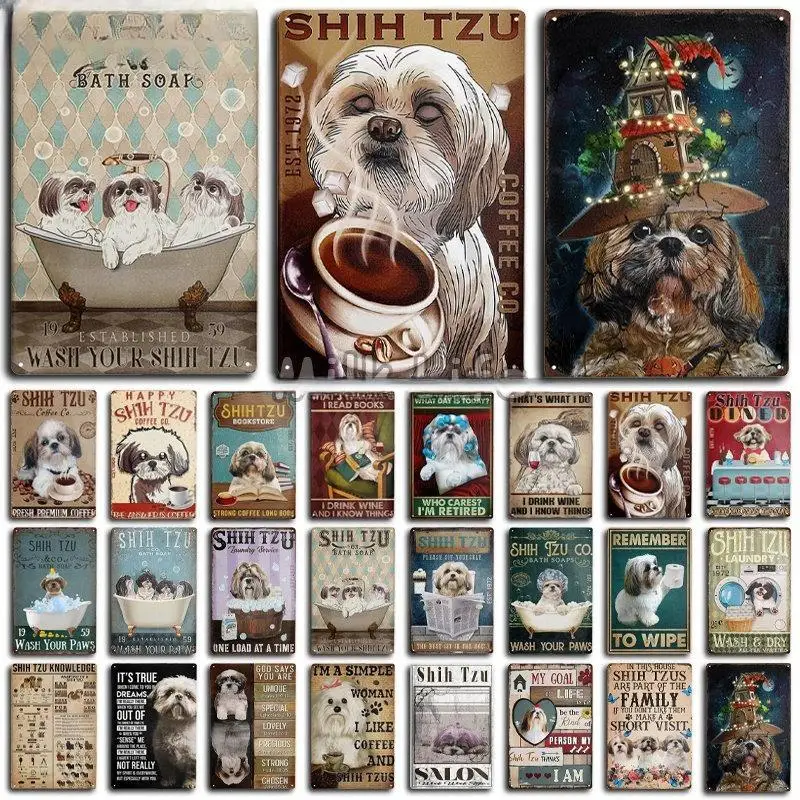 Tin Sign Wall Decor Vintage Funny Shih Tzu Dog Metal alluminio per la camera di casa camera da letto negozio di animali decorazione del bagno della