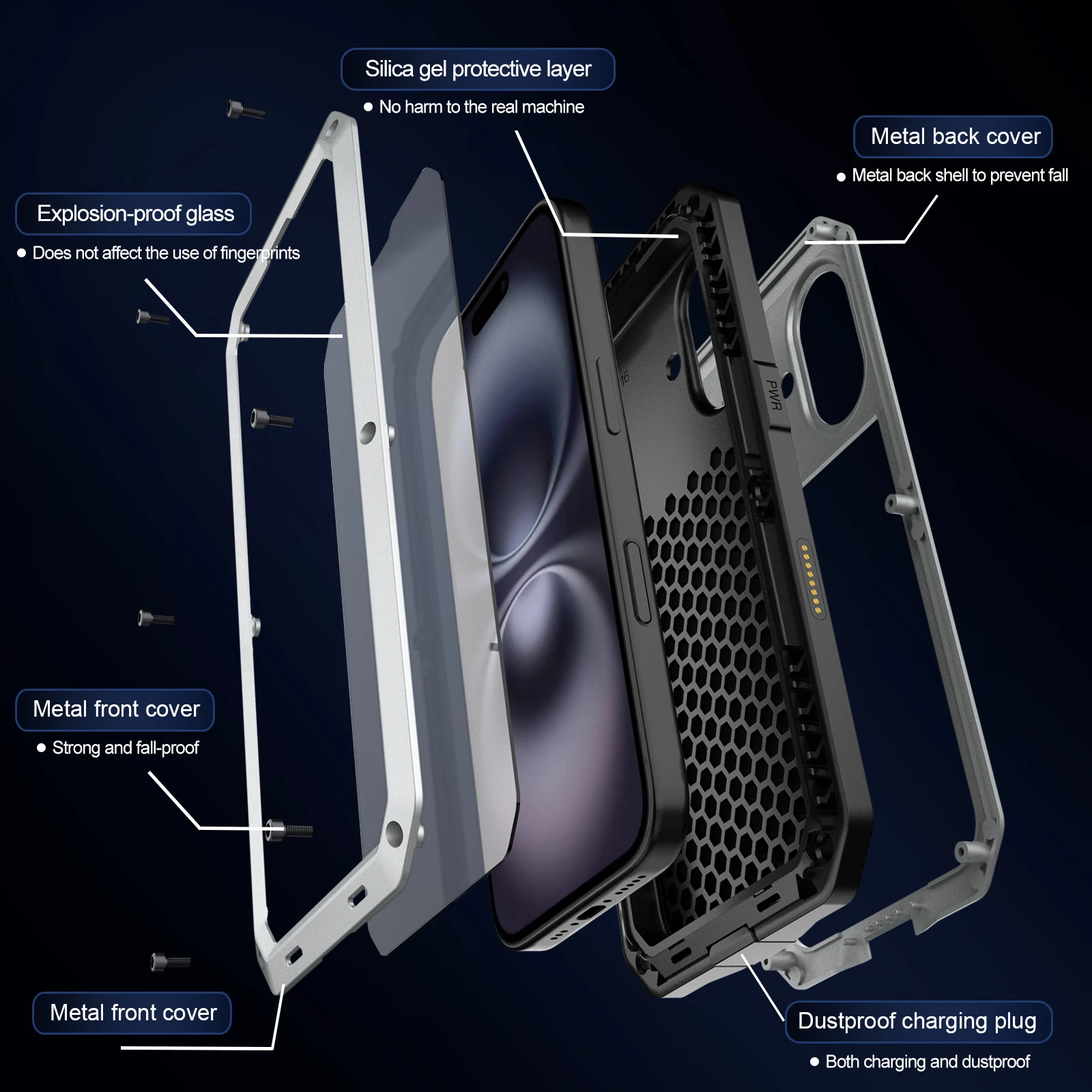Metall-Rüstung, passend für iPhone 17 Pro Max, 16, 15, 14, 13, 12, 11, XS Max, XR, 6/7/8 – Schutzhülle, All-Inclusive-Dreifachschutz-Gehäuse – Detail 17
