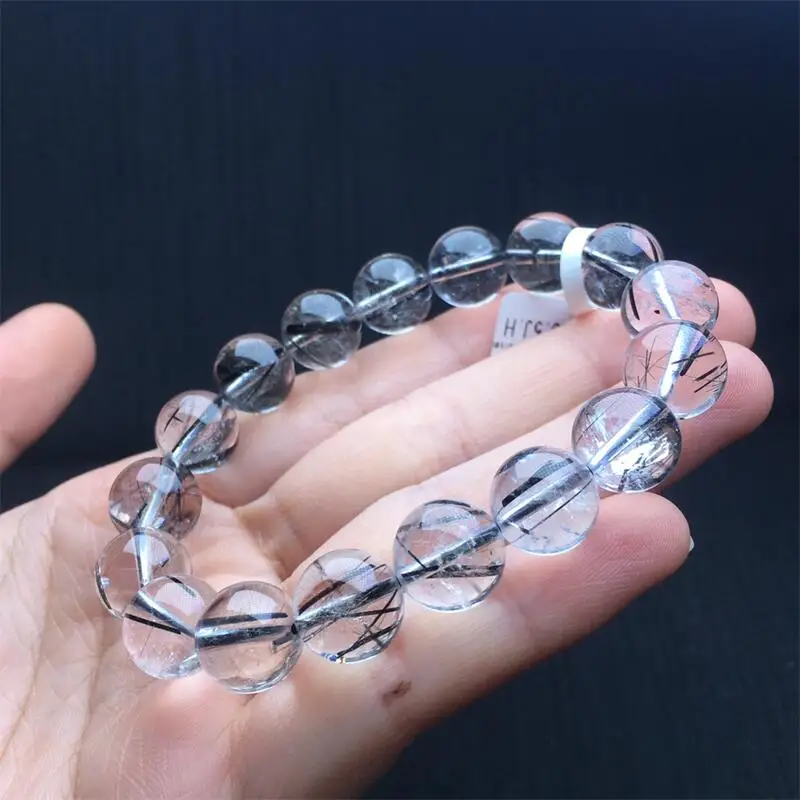 12MM Natural Black Hair Quartz Bracelet Fashion Gemstone Crystal Jewelry Fashion Women Healing Holiday Gift 1PCS