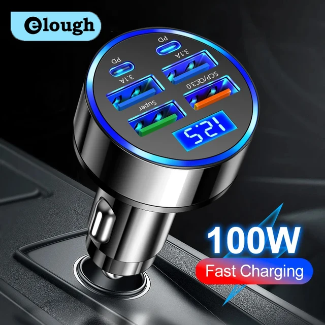 100W 6-portowa ładowarka samochodowa Szybkie ładowanie USB typu C Zapalniczka samochodowa PD QC3.0 Ładowarka samochodowa do iPhone Samsung Huawei Xiaomi
