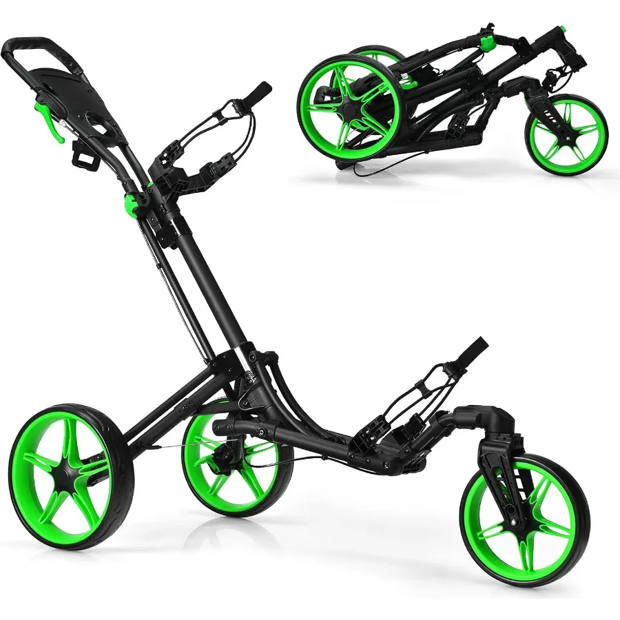 

Складная тележка для гольфа с поворотным передним колесом, 3-колесная регулируемая тележка для гольфа для легкой транспортировки и компактного идентификатора хранения