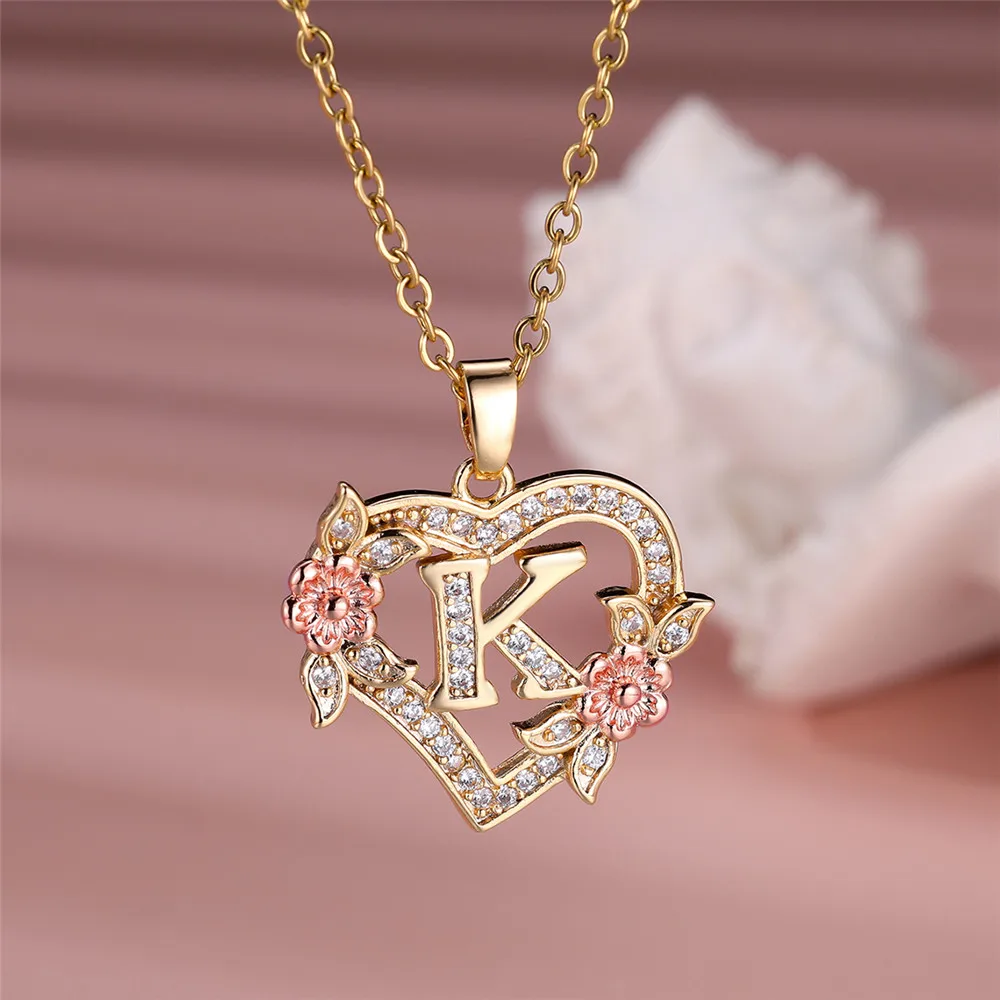 Cute Female A-Z Letter Pendant Necklace Vintage Yellow Gold Color Wedding Jewelry Gift For Women