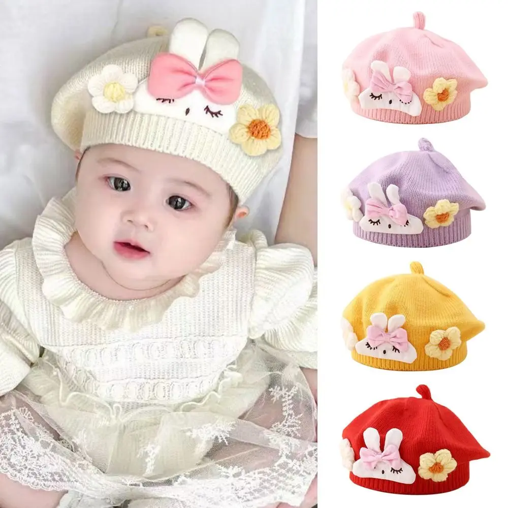 

Милый берет с цветком, зимняя теплая мягкая зимняя теплая шапка, однотонная защита ушей, шапки художника-художника, принцесса для малышей