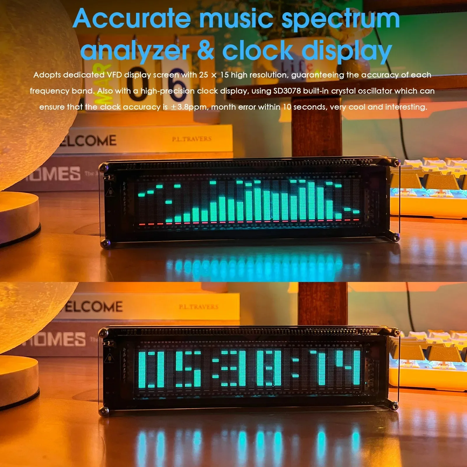 Desktop Decoration Ornament AK2515 Voice Controlled Music Rhythm Multi-mode VFD Car Atmosphere Gift