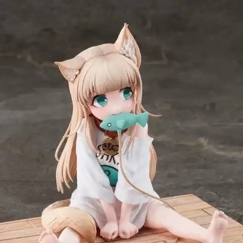 Animefigur Cat Is A Kawaii Girl 8cm PVC Hobby Sojabönsmjöl Sitta Och Äta Fisk Små Bilprydnader Modell Dockleksaker Boxpackad 10 best sales neko bågfigur - №2