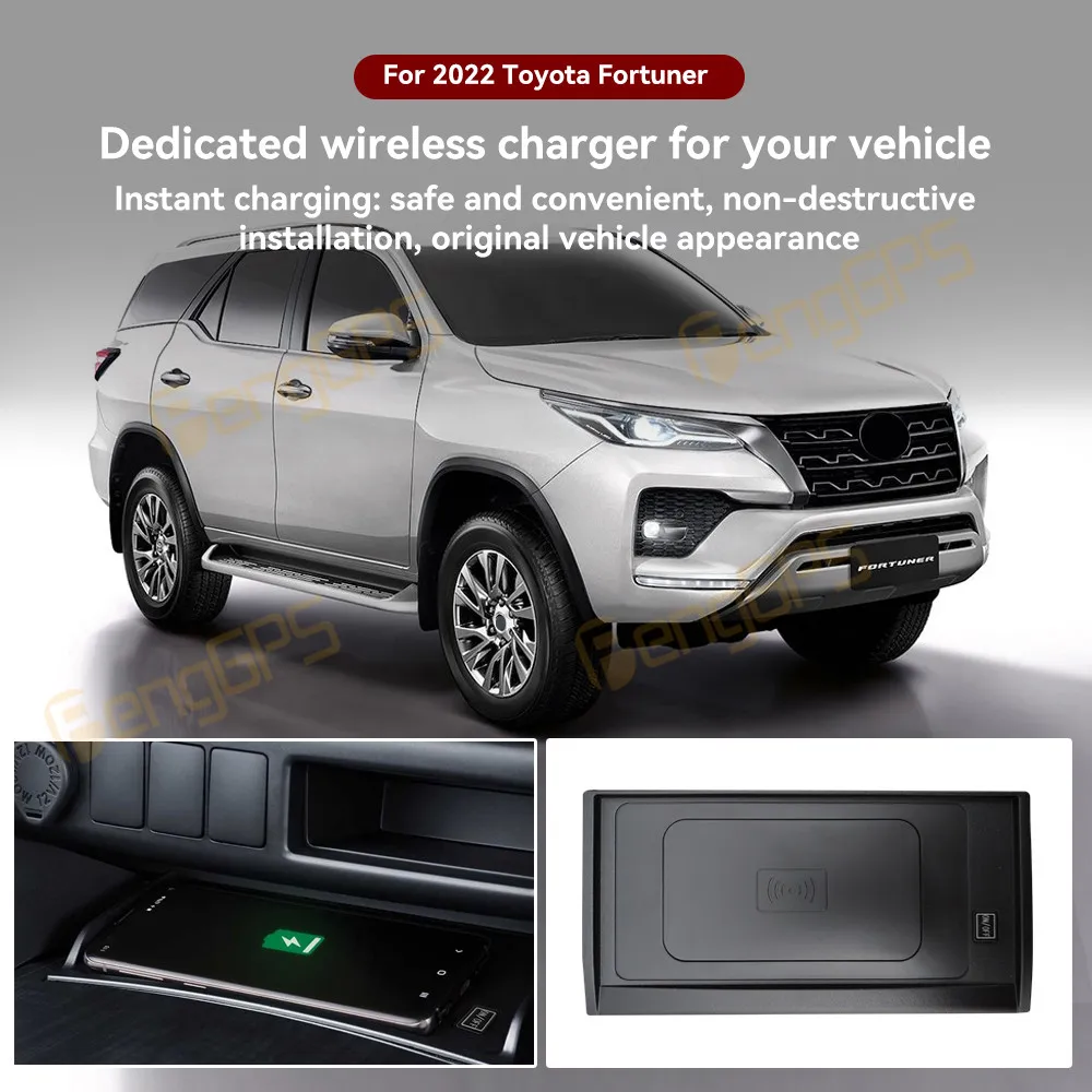Dedicated Car Wireless Charger 15W Center Console Fast Phone Charging Panel For Toyota Fortuner 2022 Interior Accessories