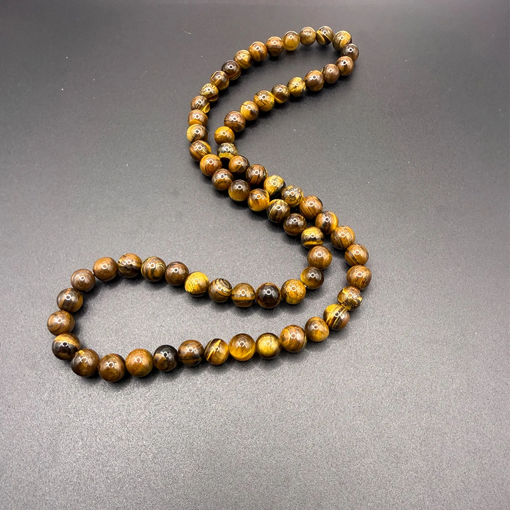 สร้อยคอผู้ชายอินเทรนด์ 6/8 มม.หินลาวาสีดําสีเหลืองTiger Eye Choker Rockลูกปัดสร้อยคอผู้ชายเครื่องประดับHandmadeคอDropshipping