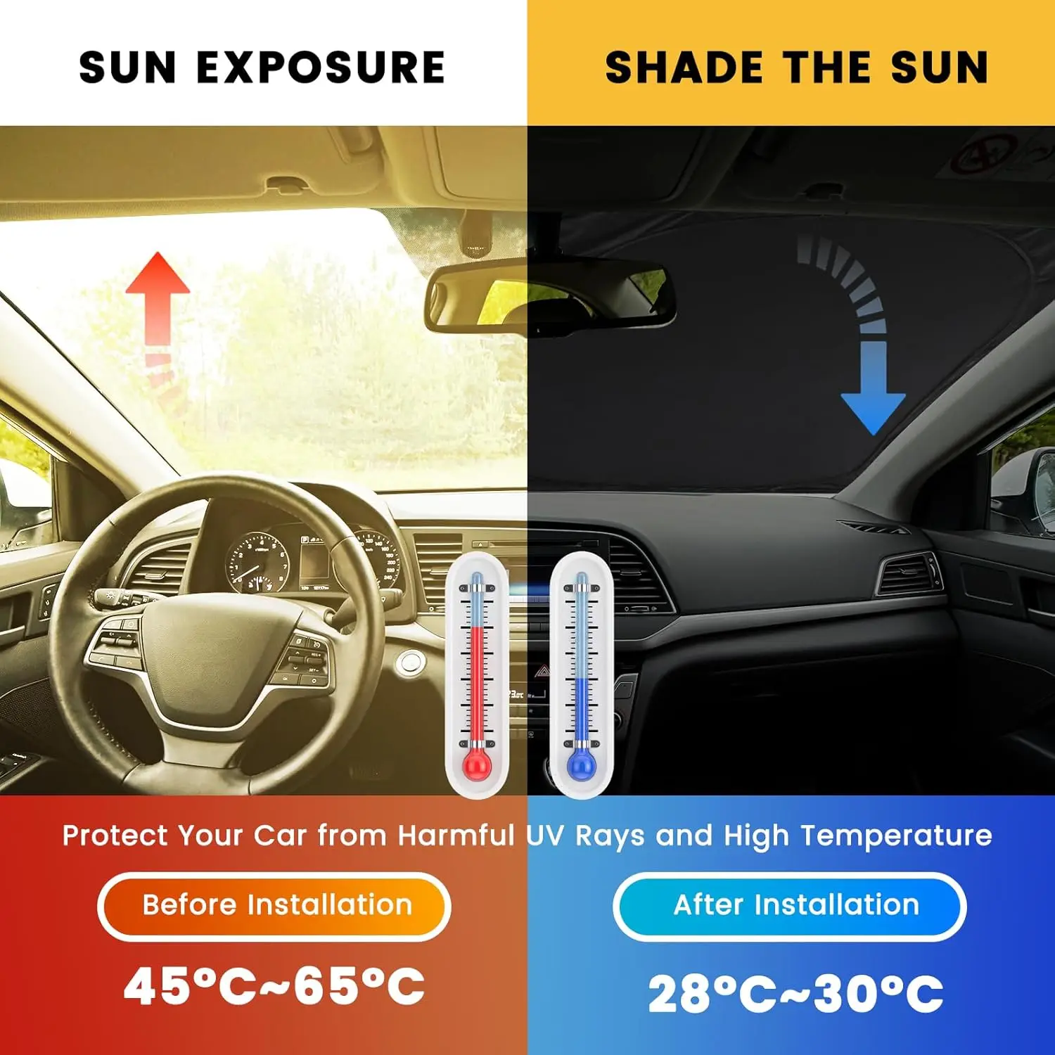 Windshield Sun Shade, Car Sun Shade Windshield, Reflector Sunshade Offers Ultimate Protection for Car Interior, Reflective Polye