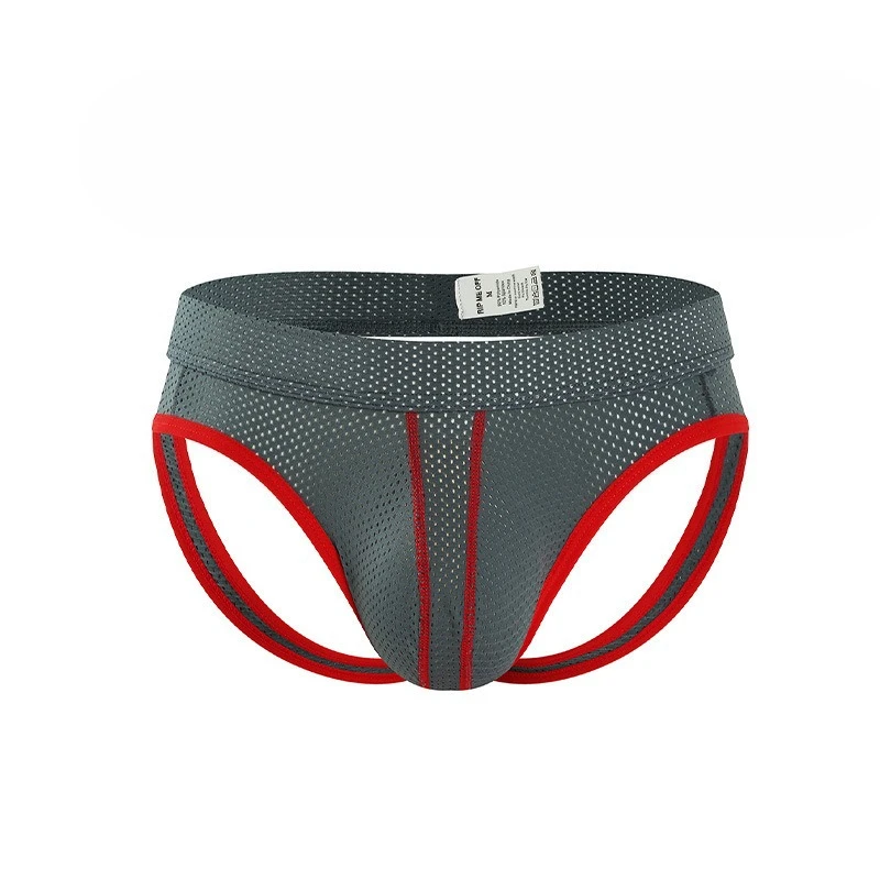 Mesh Jockstrap for men Low Rise Breathable Open Back Underwear Sexy Contrast Trim Bikini Thong Youth U Convex Pouch Udnerpants