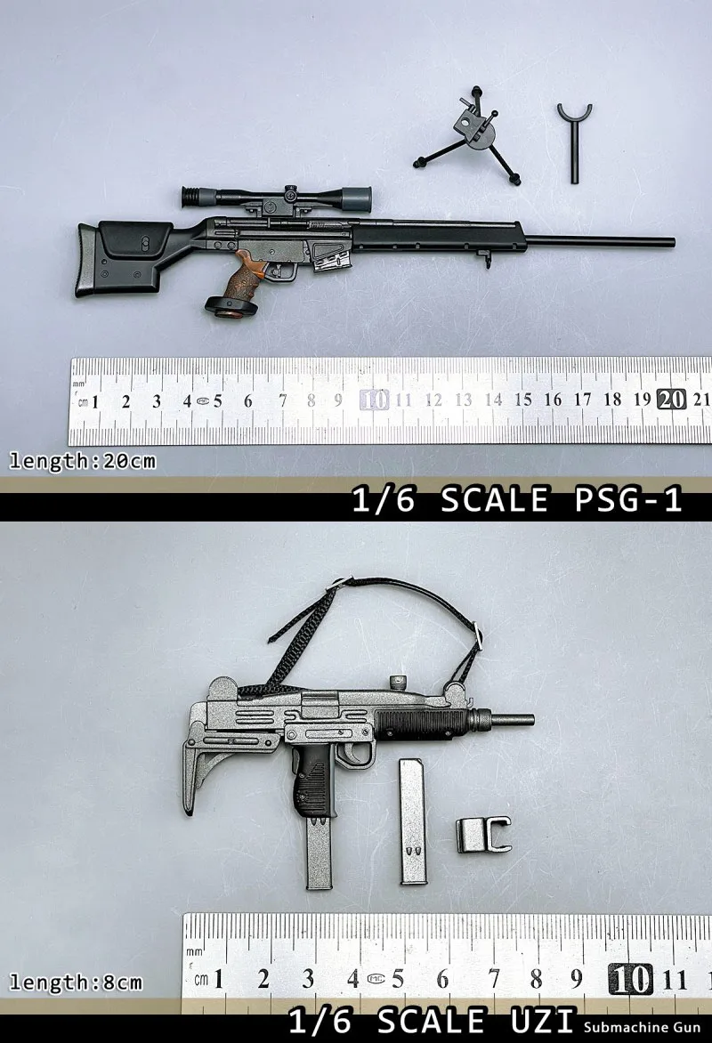 UZI 기관단총/PSG-1 저격 소총, 액션 피규어 모델 액세서리, 1/6 체중계 군인 모델 액세서리, 12 인치