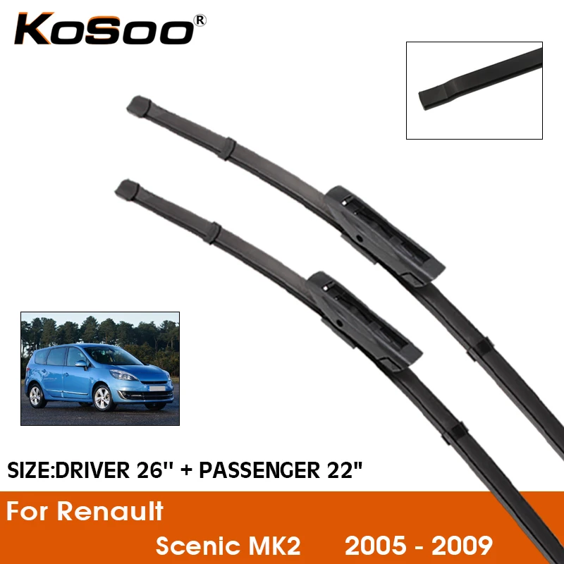 

Car Wiper Blade For Renault Scenic MK2 2005-2009 Windshield Rubber Silicon Refill Front Window Wiper 26"+22" LHD RHD Accessorie
