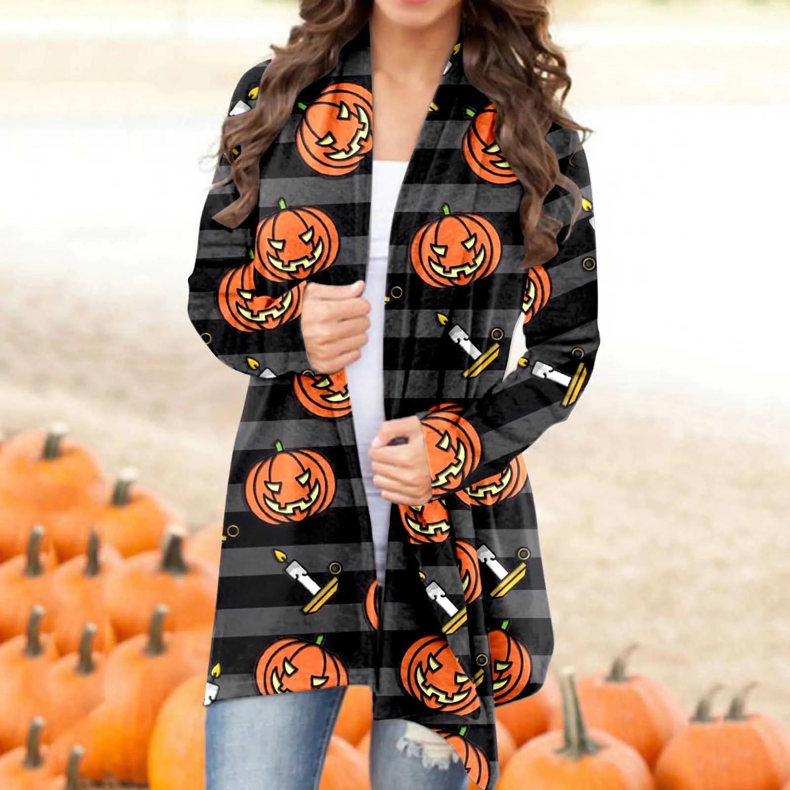 

Длинный кардиган све с персонализированным принтом Street Sle V-Ne средней длины прямого кроя Другой материал 00% осенняя одежда