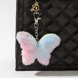 Creative Cute Plush Butterfly Peach Heart Keychain Dream Color Ball Cat Star Pendant Keyrings Car Hanging Ornaments Accessories