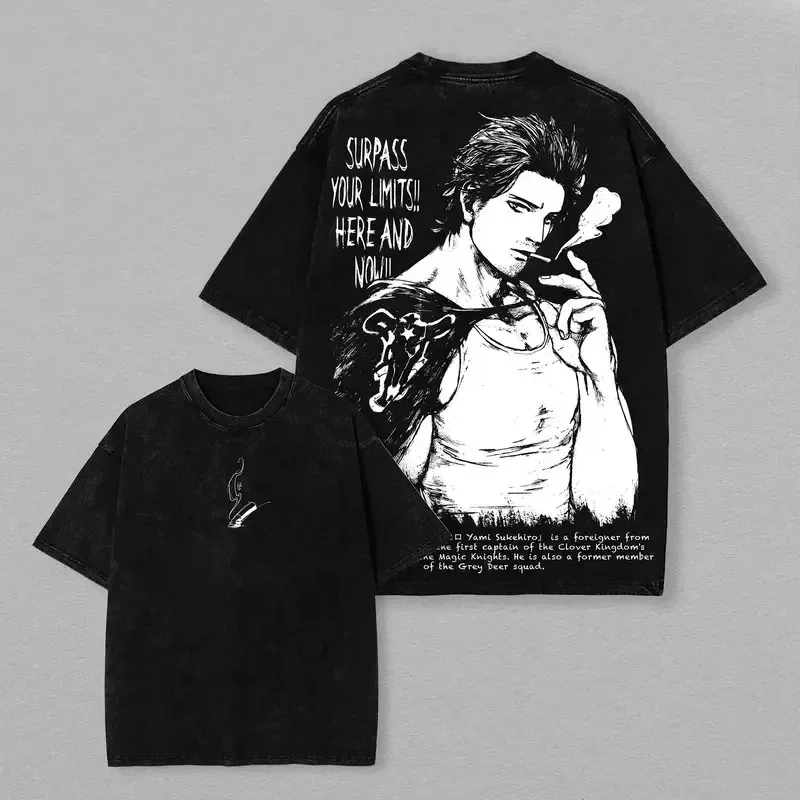 Camiseta Estampada de Manga Corta para Hombre, Diseño de Yami Sukehiro de Black Clover, Algodón Lavado, Estilo Harajuku, Lujosa, Suave, Unisex