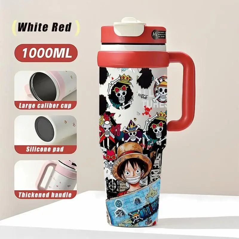 Neue One Piece Luffy Roronoa Zoro Thermosflasche mit Hochwertiger Farbgebung, Animations-Cartoon-Druck, Große Kapazität, Tragbare Studenten-Trinkflasche – Detail 2