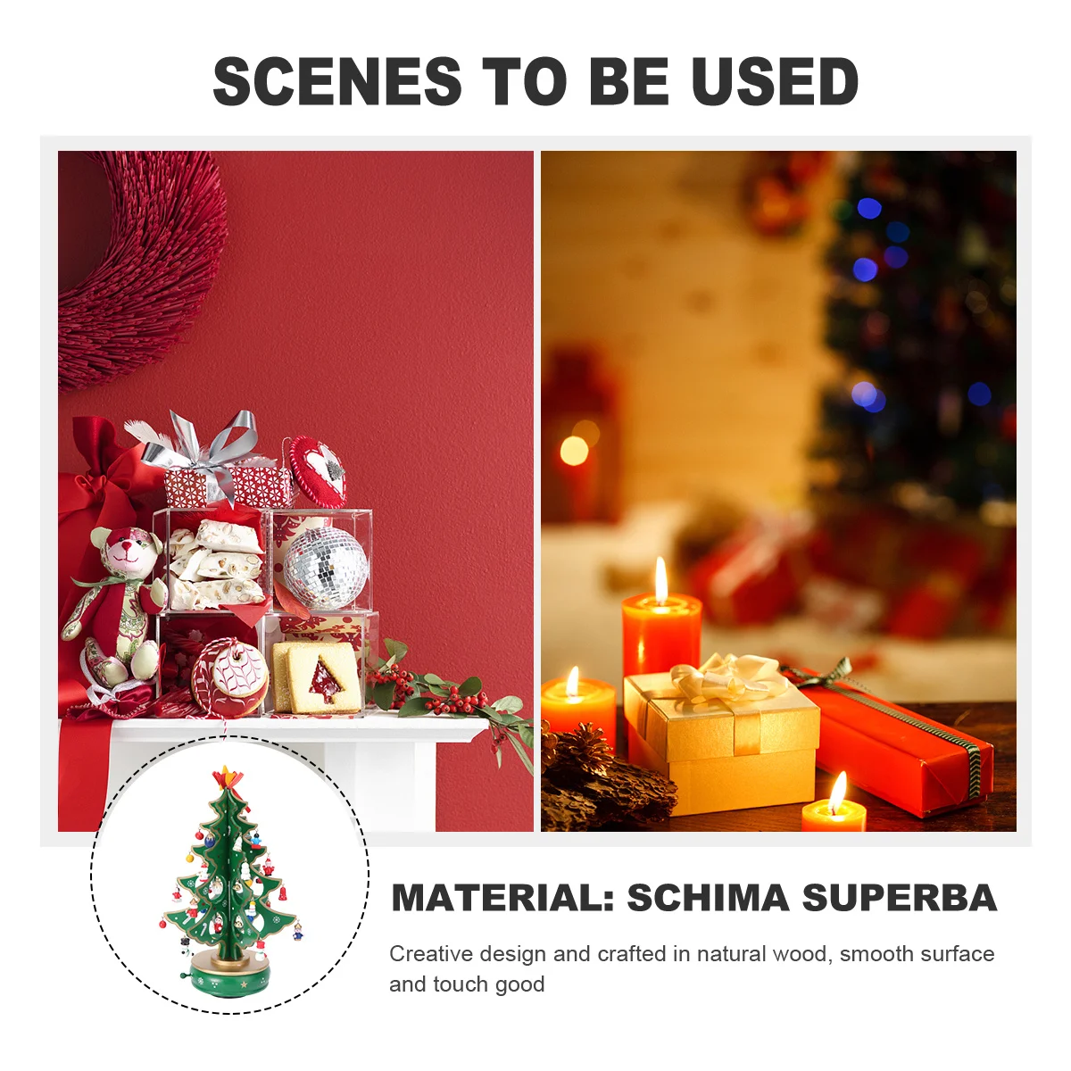 

Christmas Tree Music Box Natural Wooden Handmade Melody Home Decor Gift For Women Holiday Birthday Wedding