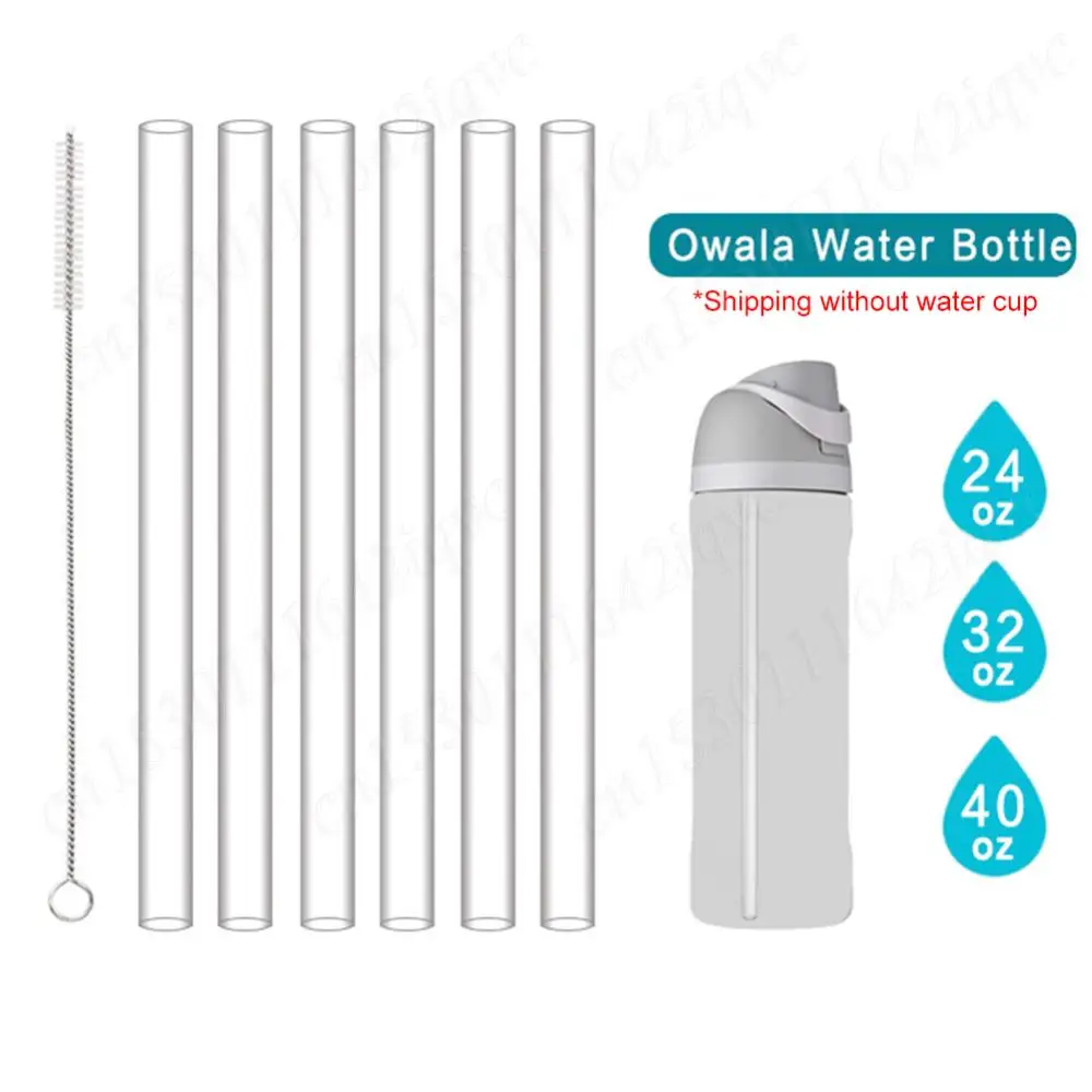 6Pcs Replacement Straw with Straw Brush Long Straws Transparent Straw for Owala FreeSip 24/32oz Cup Accessories