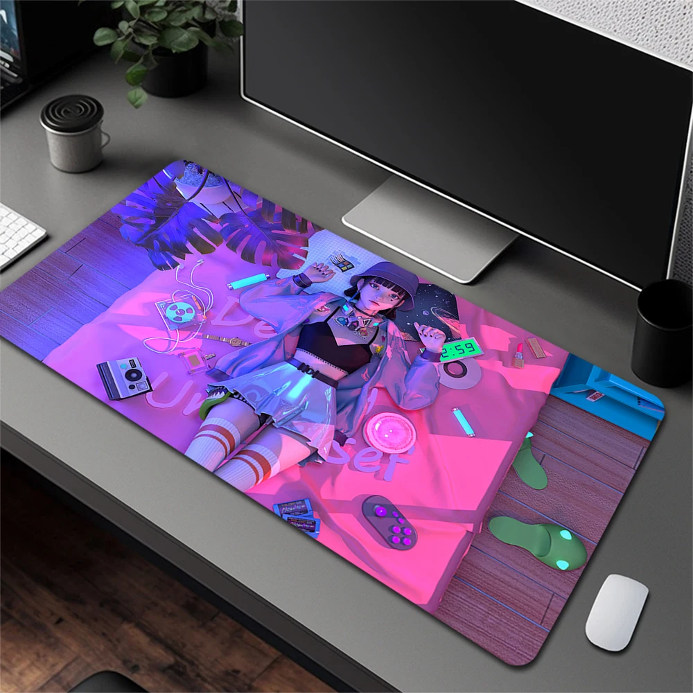 Large Rubber Mouse Mat XXL Office Non-Slip Computer Mouse Pad Gamer Mousepad Kawaii Anime Girls HD Print Table Mat Keyboard Pad