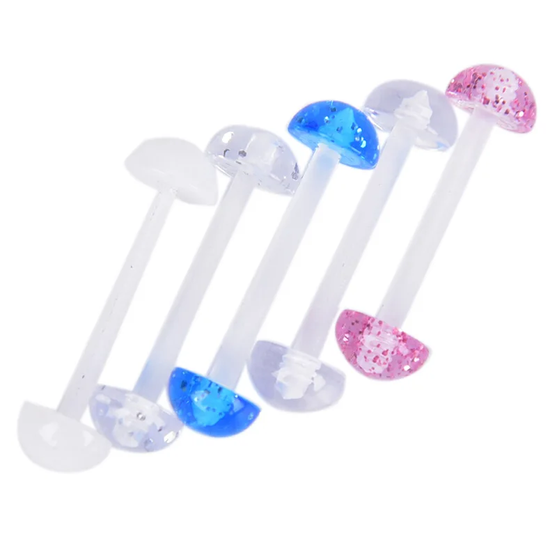 5Pcs/lot Nipple Piercing Tongue Soft Acrylic Half Clear Ball Tongue Piercing Tongue Rings Langue Tongpiercing Jewelry