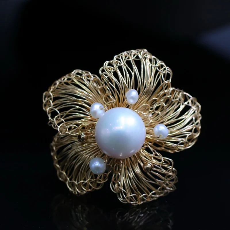 

SGARIT Weaving Technique 14K Gold Filled Big Edison Pearl Ring Elegant Jewelry for Women Luxury Engagement Gift Adjustable